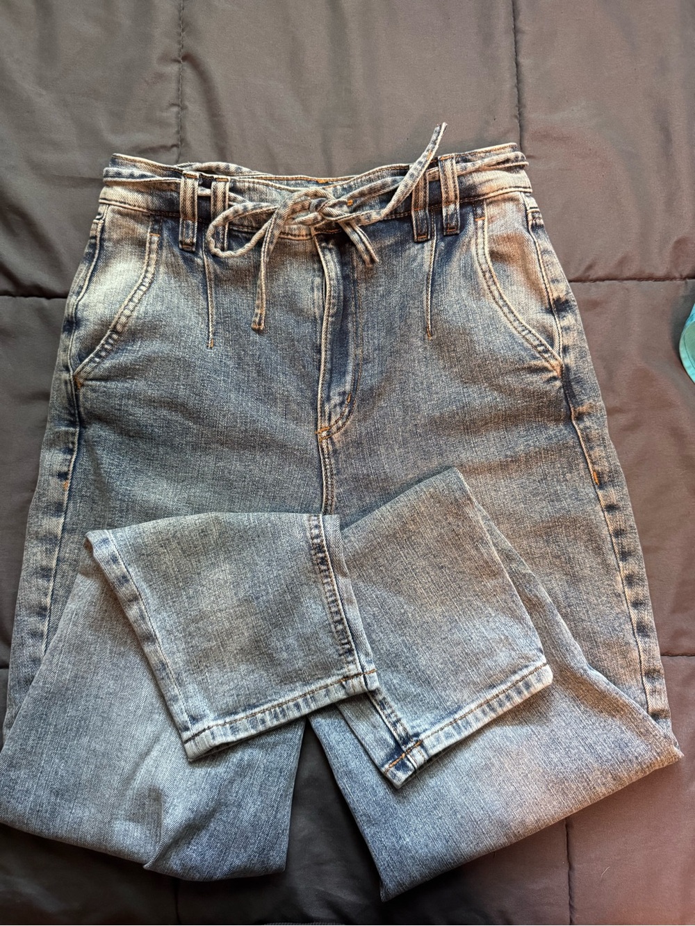 High Waist Light Wash Denim Paperbag mom Jeans